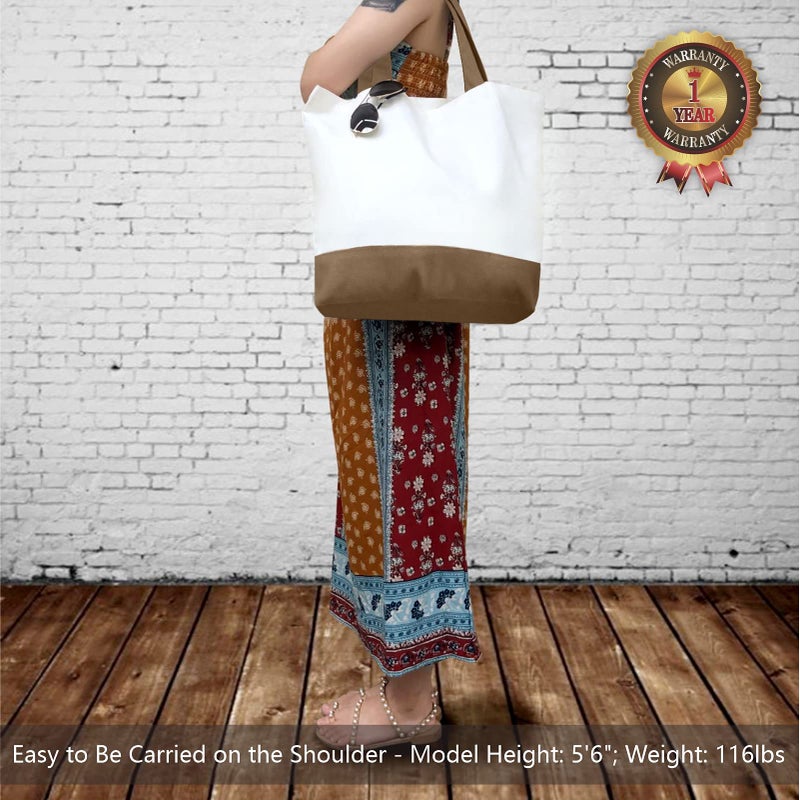 TOPDesign 1-Pack Super Strong Large 12oz Cotton Canvas Tote Bag, Reusable Grocery Shopping Cloth Bag, Fashionable Two-Tone Tote for Crafts, DIY Your Creative Designs - Image 2